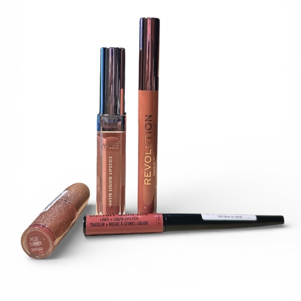 Makeup Lip Bundle Nude Tones | Rimmel + Makeup Revolution + Amuse | 4-Piece Set